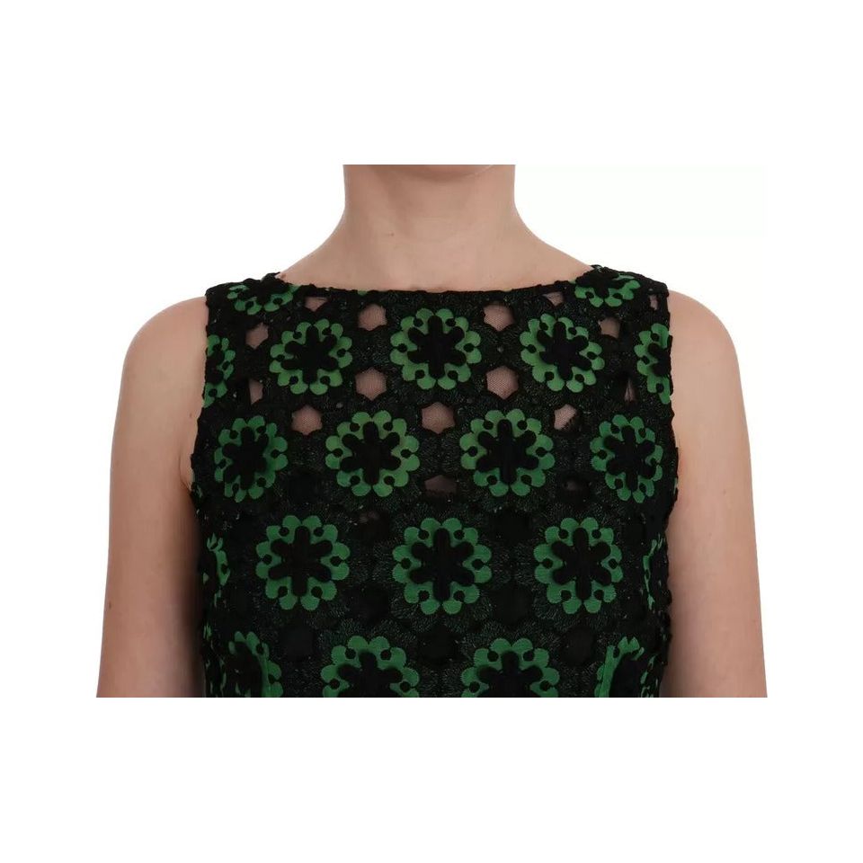 Dolce & Gabbana Green Floral Ricamo A-Line Shift Dress