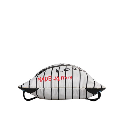 Dolce & Gabbana Black White Striped Polyester Drawstring Backpack Bag