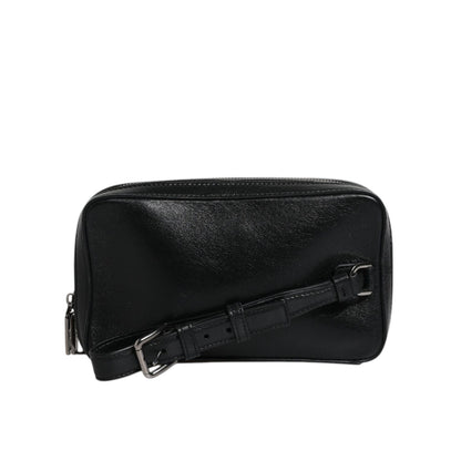 Dolce & Gabbana Black Leather LED Logo Wrist Strap Clutch Bag