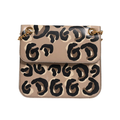 Dolce & Gabbana Beige DG Leopard Pattern Leather Crossbody Bag