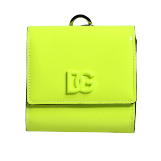 Dolce & Gabbana Yellow Green Bifold DG Logo Neck Strap Cardholder Wallet