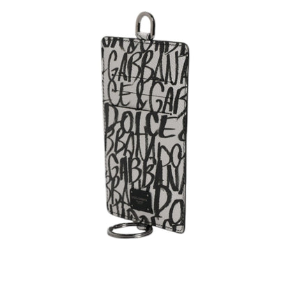 Dolce & Gabbana White Leather Lanyard Logo Print Card Holder Wallet
