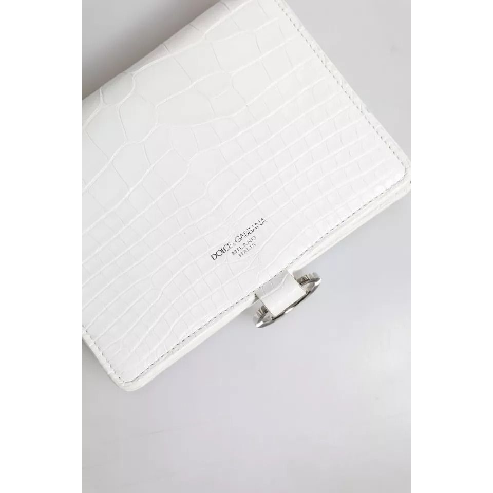 Dolce & Gabbana White Blue Leather Bifold Crossbody Sling Wallet