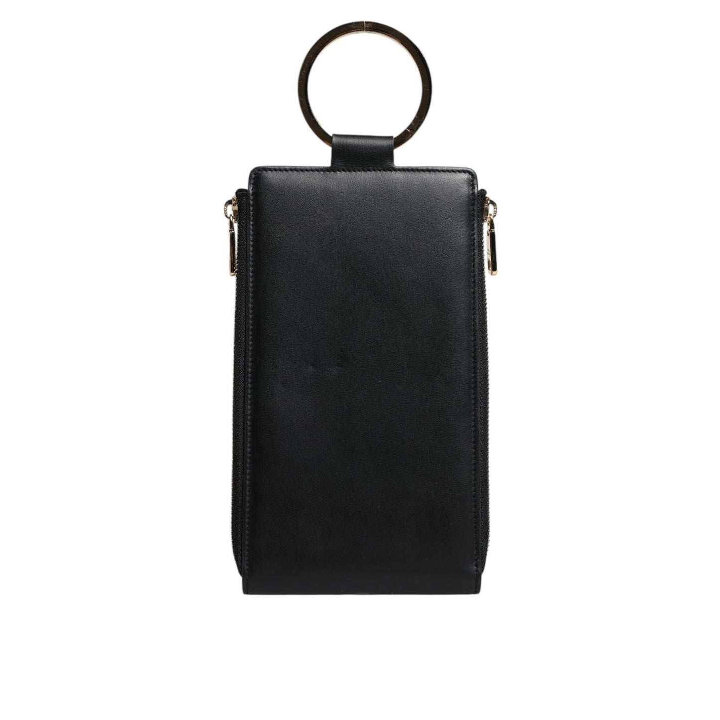 Dolce & Gabbana Black Leather Logo Plaque Neck Strap Card Coin Wallet