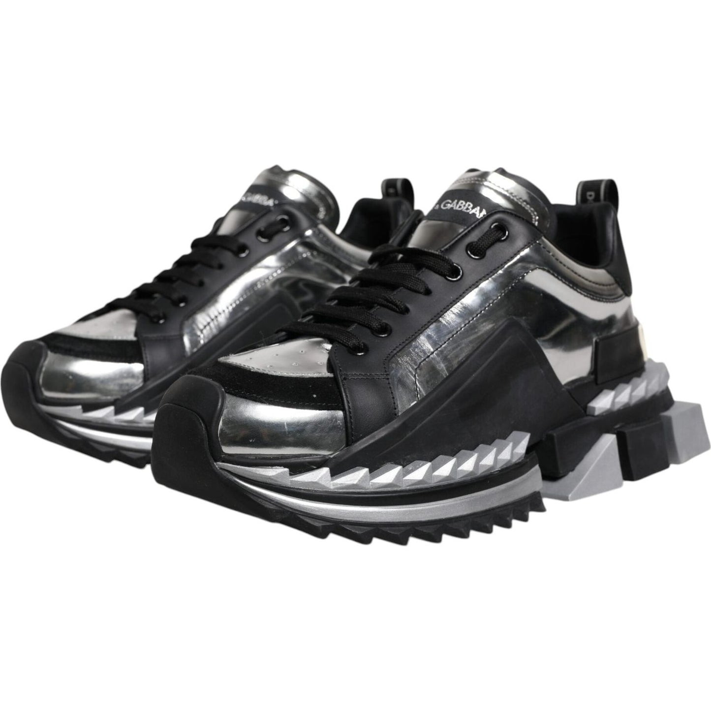 Dolce & Gabbana Black Silver SUPER KING Leather Sneaker Shoes