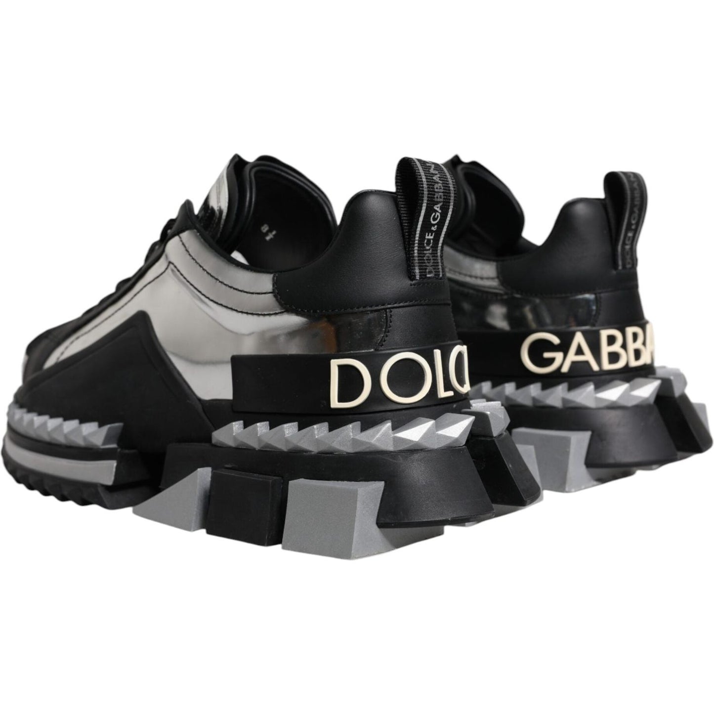 Dolce & Gabbana Black Silver SUPER KING Leather Sneaker Shoes