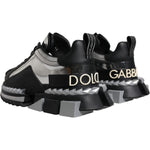 Dolce & Gabbana Black Silver SUPER KING Leather Sneaker Shoes