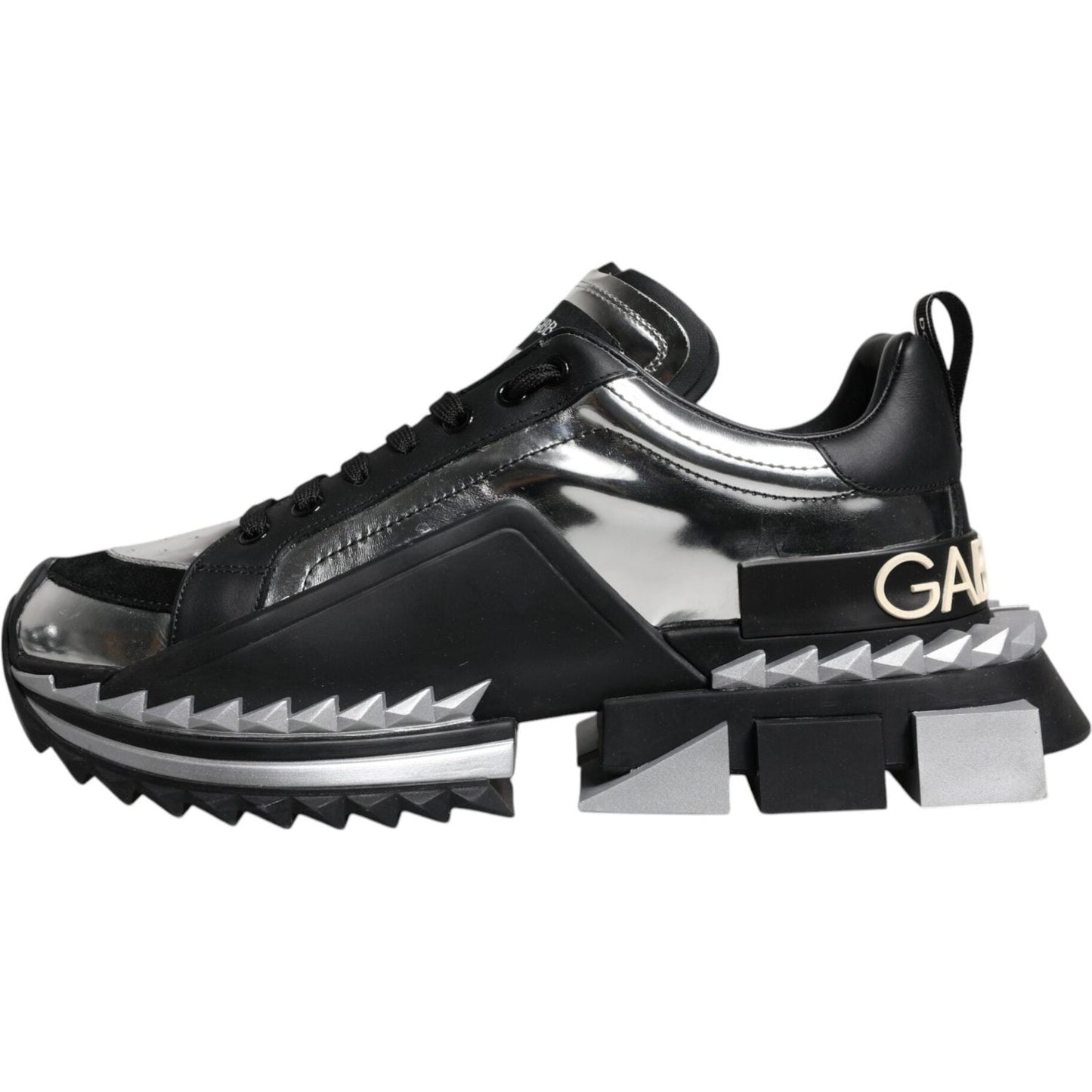Dolce & Gabbana Black Silver SUPER KING Leather Sneaker Shoes