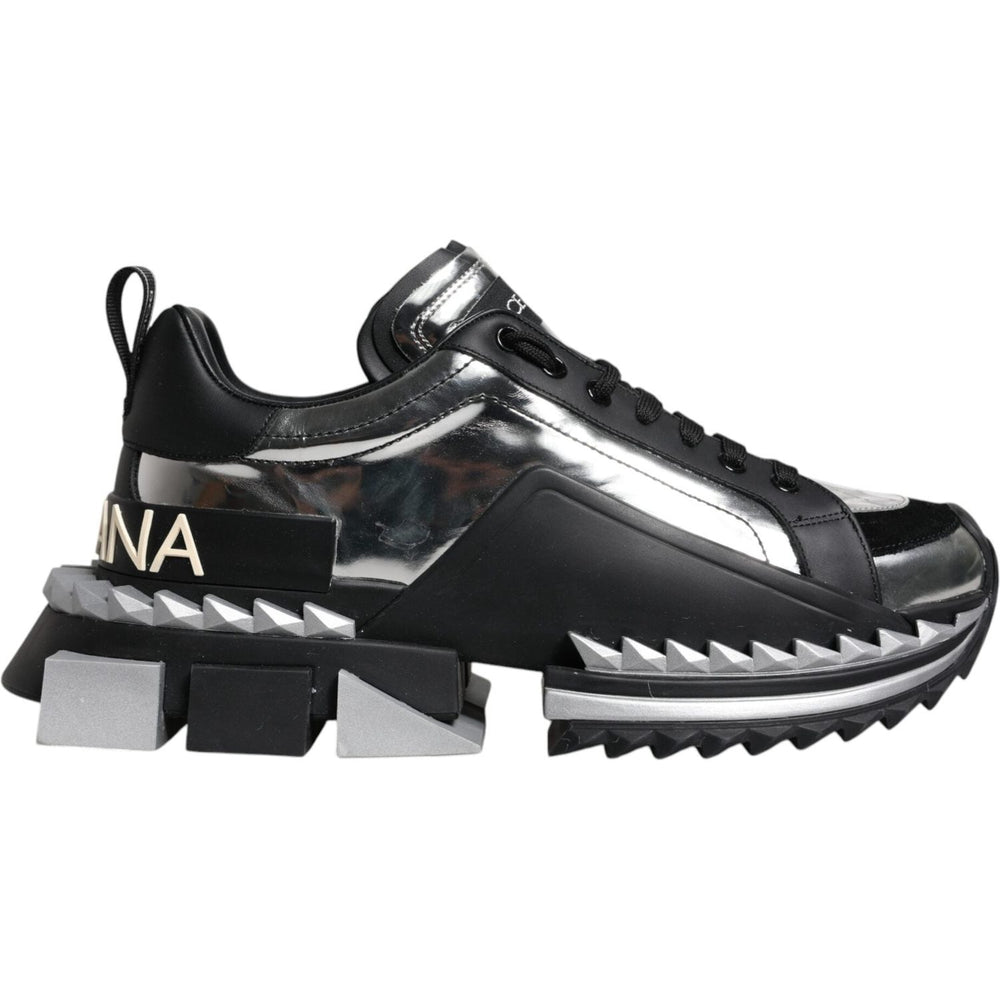 Dolce & Gabbana Black Silver SUPER KING Leather Sneaker Shoes