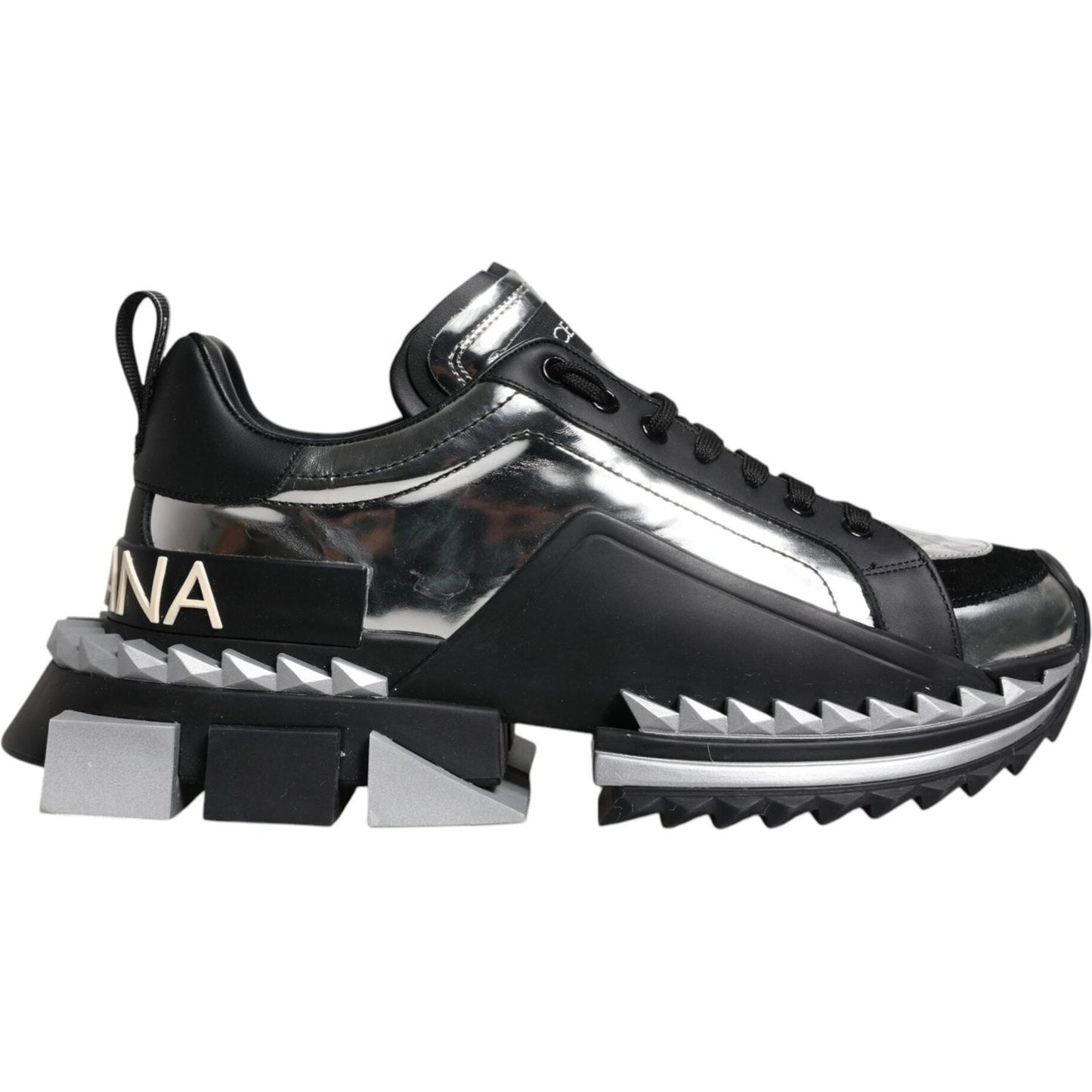 Dolce & Gabbana Black Silver SUPER KING Leather Sneaker Shoes