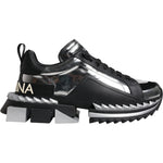 Dolce & Gabbana Black Silver SUPER KING Leather Sneaker Shoes