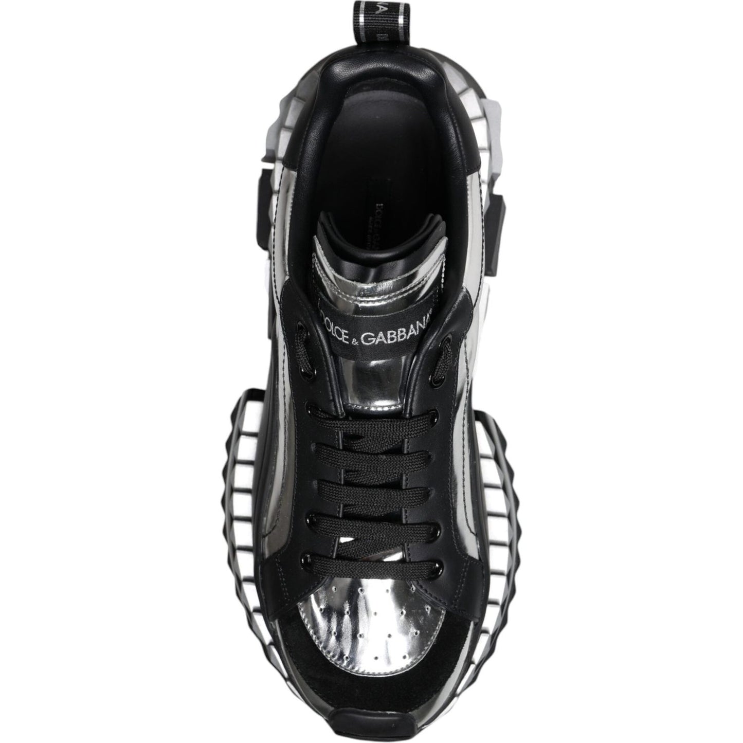 Dolce & Gabbana Black Silver SUPER KING Leather Sneaker Shoes