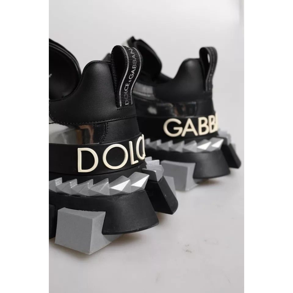 Dolce & Gabbana Black Silver SUPER KING Leather Sneaker Shoes