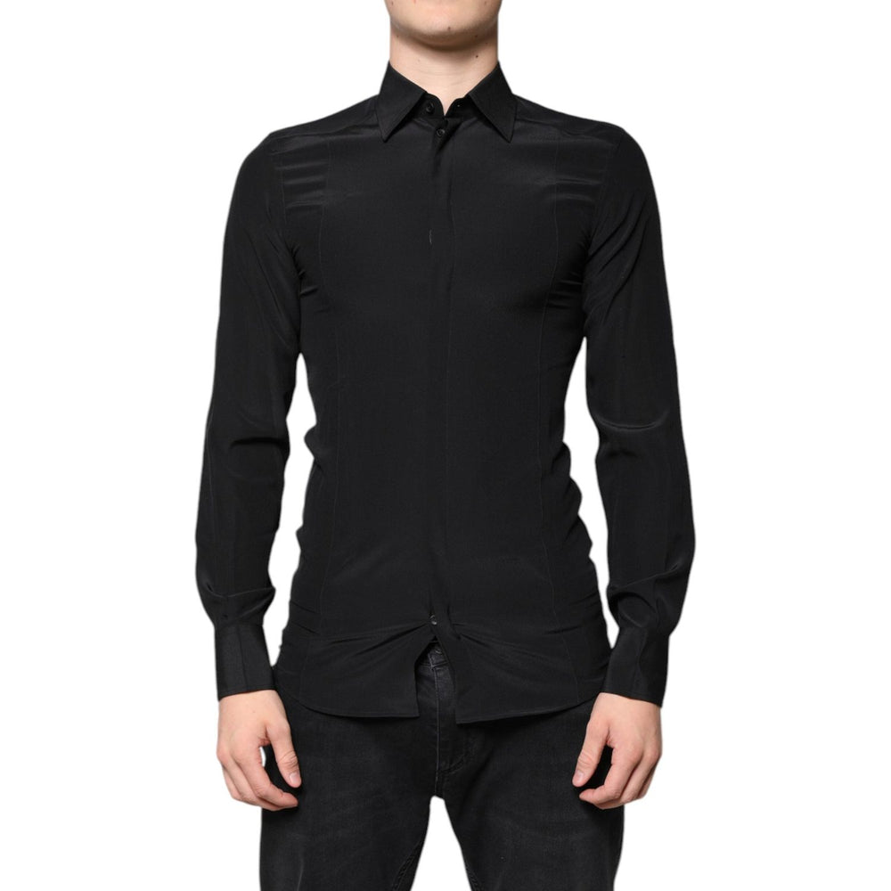 Dolce & Gabbana Black Silk Long Sleeves GOLD Dress Shirt