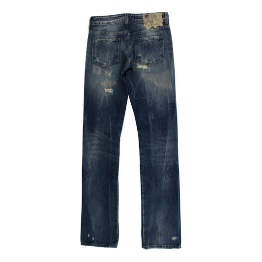 Cavalli Blue Wash Torn Cotton Straight Fit Jeans SIG18217-1