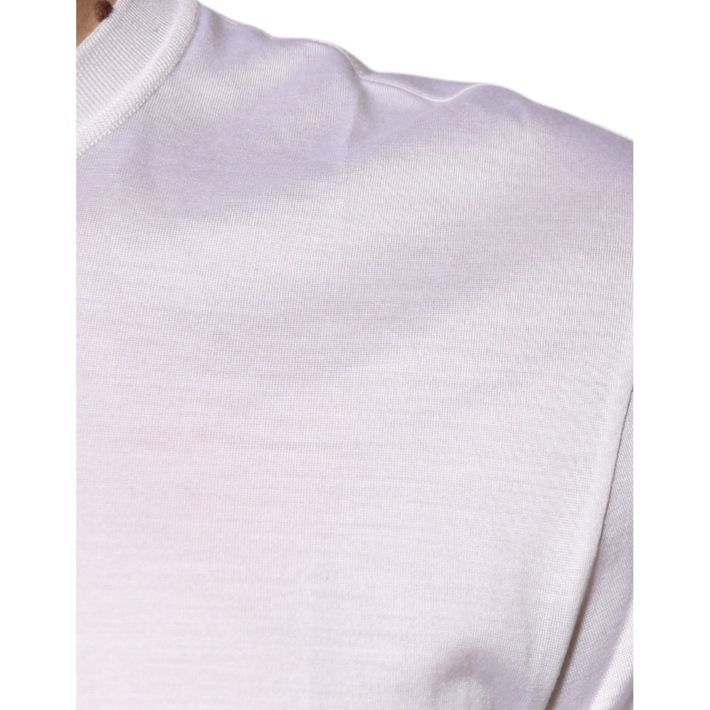 Dolce & Gabbana White Silk Crew Neck Men Pullover Sweater