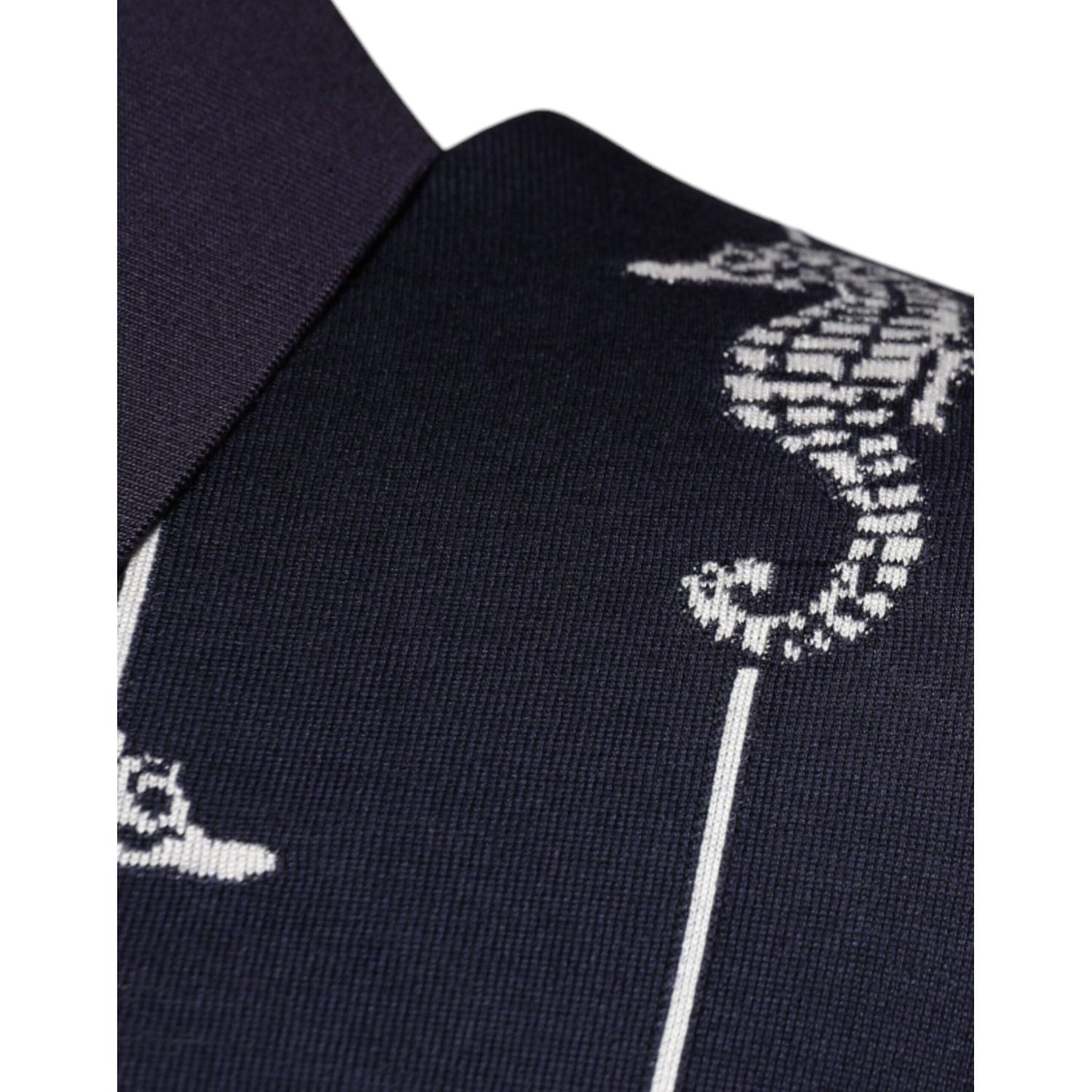 Dolce & Gabbana Dark Blue Sea Horse Collared Polo T-shirt