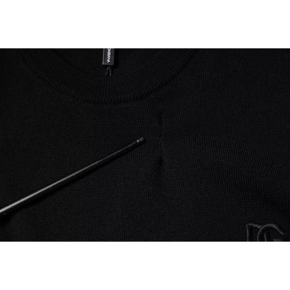 Dolce & Gabbana Black Logo Wool Crew Neck Pullover Sweater