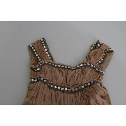 Dolce & Gabbana Brown Silk Sleeveless Shift Maxi Dress