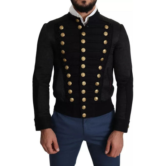 Dolce & Gabbana Black Button Embellished Military Jacket