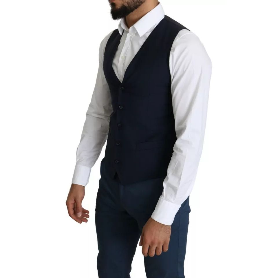 Dolce & Gabbana Navy Blue Men Formal Dress Waistcoat Vest