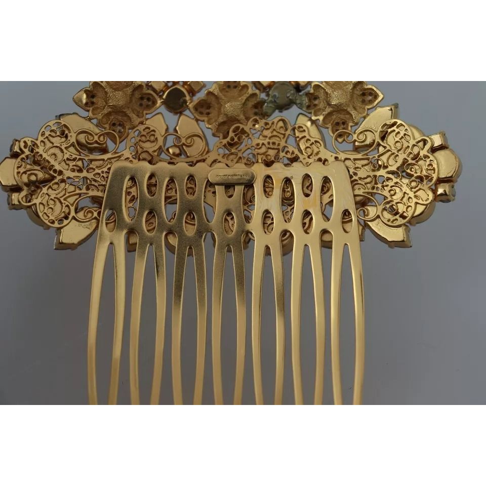 Dolce & Gabbana Gold Brass Clear Crystal Hair Stick Accessory Comb