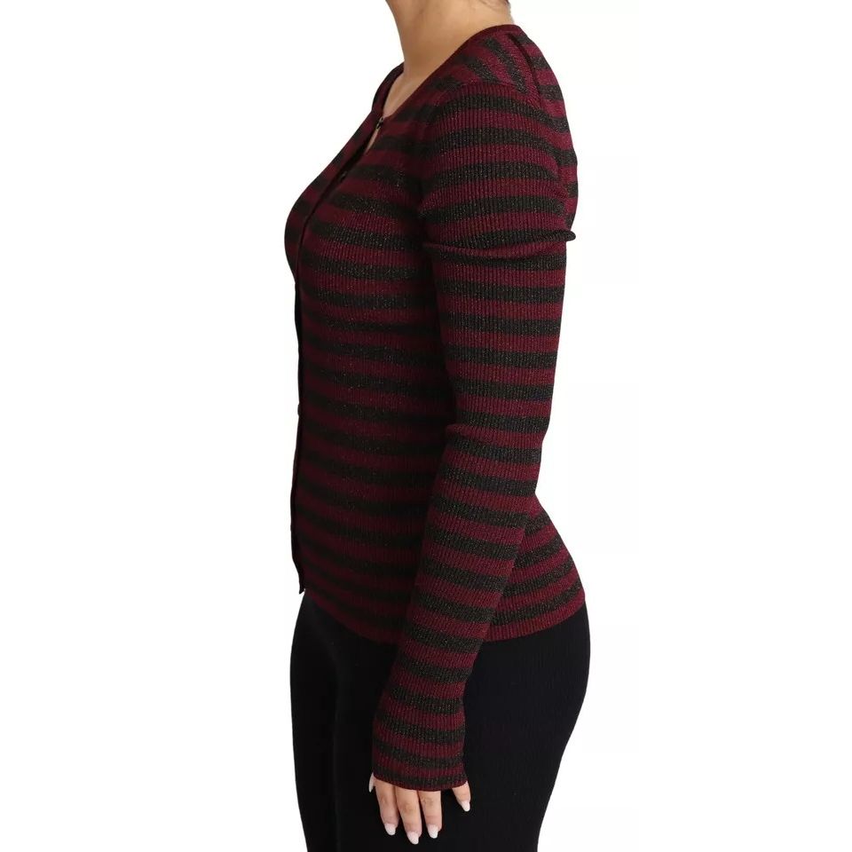 Dolce & Gabbana Black Red Striped Womens Cardigan Sweater