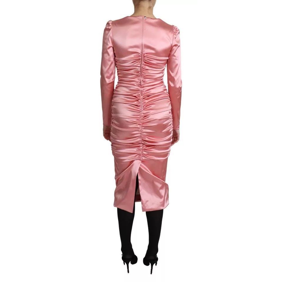 Dolce & Gabbana Pink Long Sleeves Bodycon Sheath Midi Dress DR2696-38