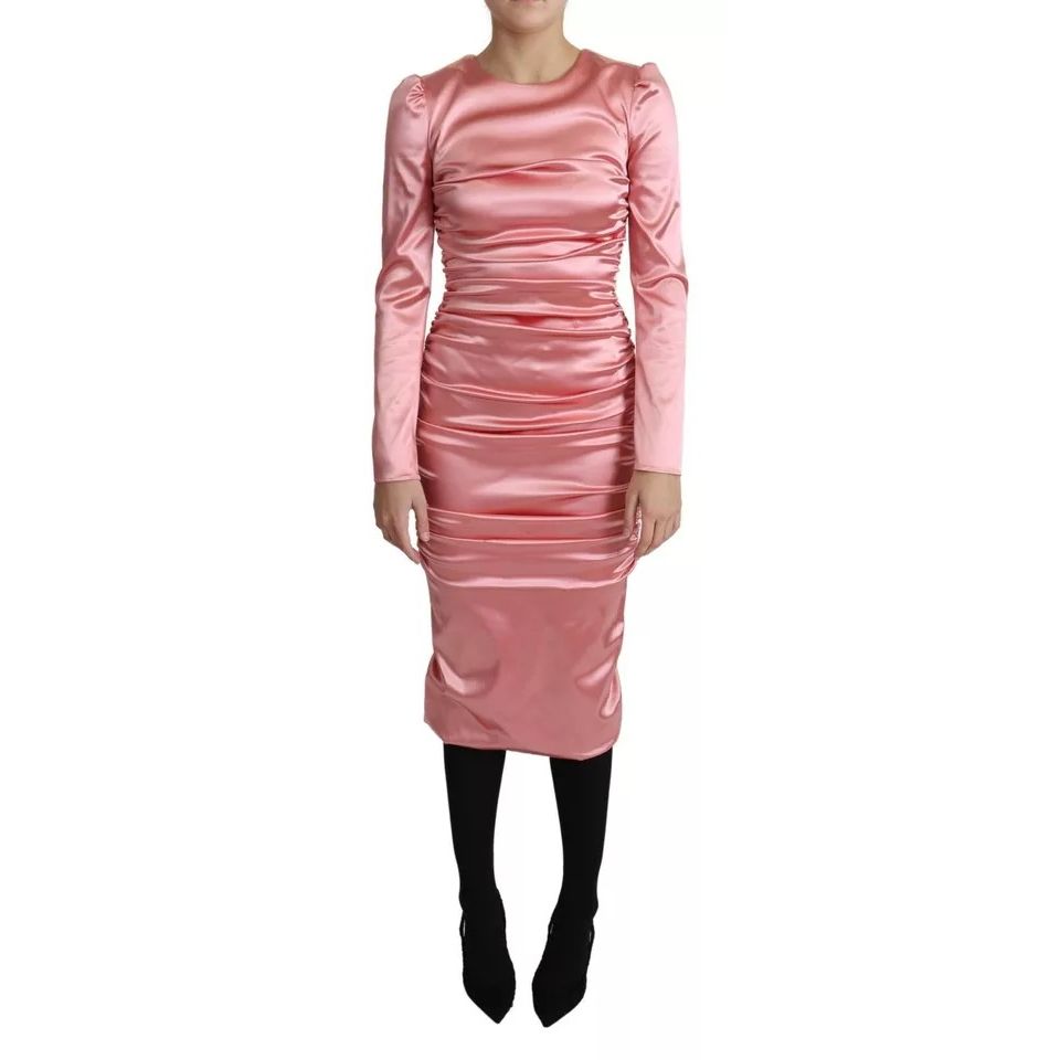 Dolce & Gabbana Pink Long Sleeves Bodycon Sheath Midi Dress DR2696-38