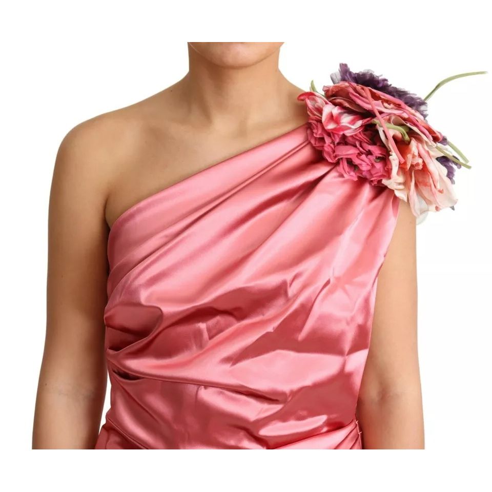 Dolce & Gabbana Pink Draped Midi Flower Applique Dress DR28030-46