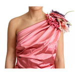 Dolce & Gabbana Pink Draped Midi Flower Applique Dress DR28030-46