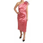 Dolce & Gabbana Pink Draped Midi Flower Applique Dress DR28030-46