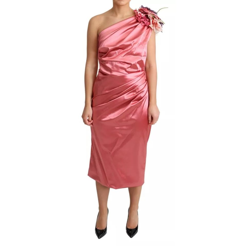 Dolce & Gabbana Pink Draped Midi Flower Applique Dress DR28030-46