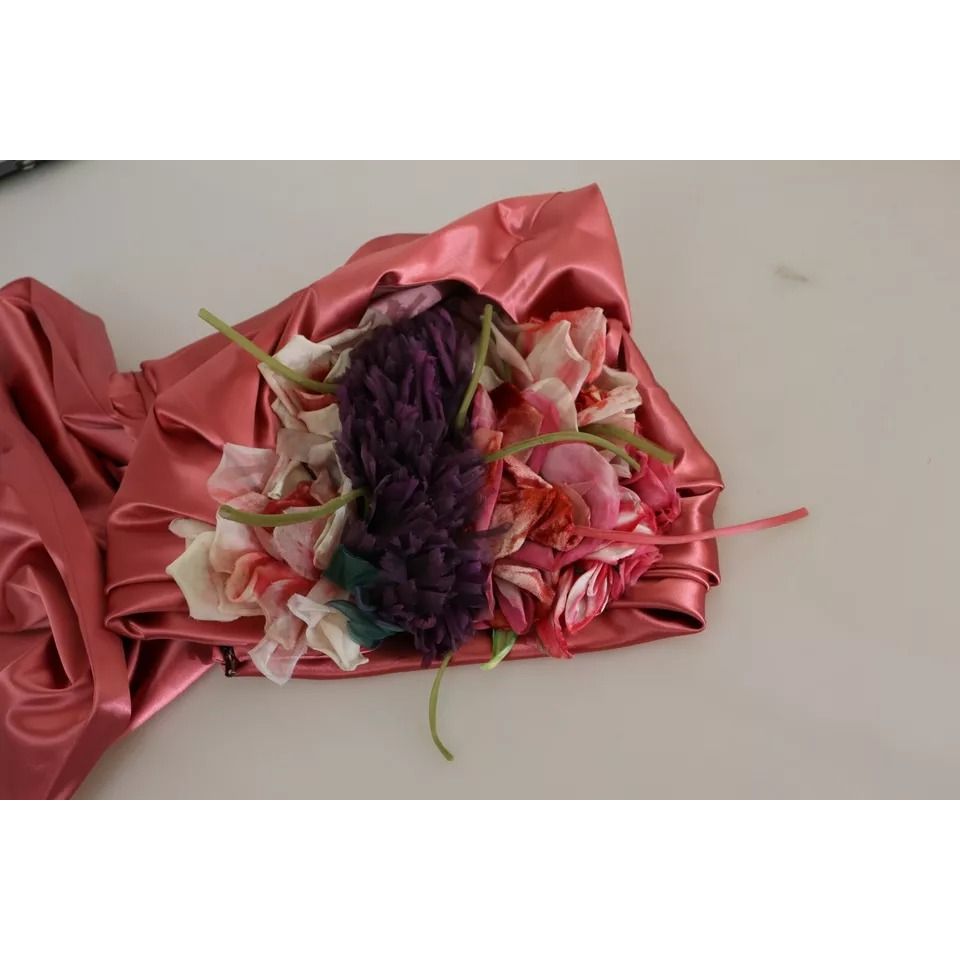 Dolce & Gabbana Pink Draped Midi Flower Applique Dress DR28030-46