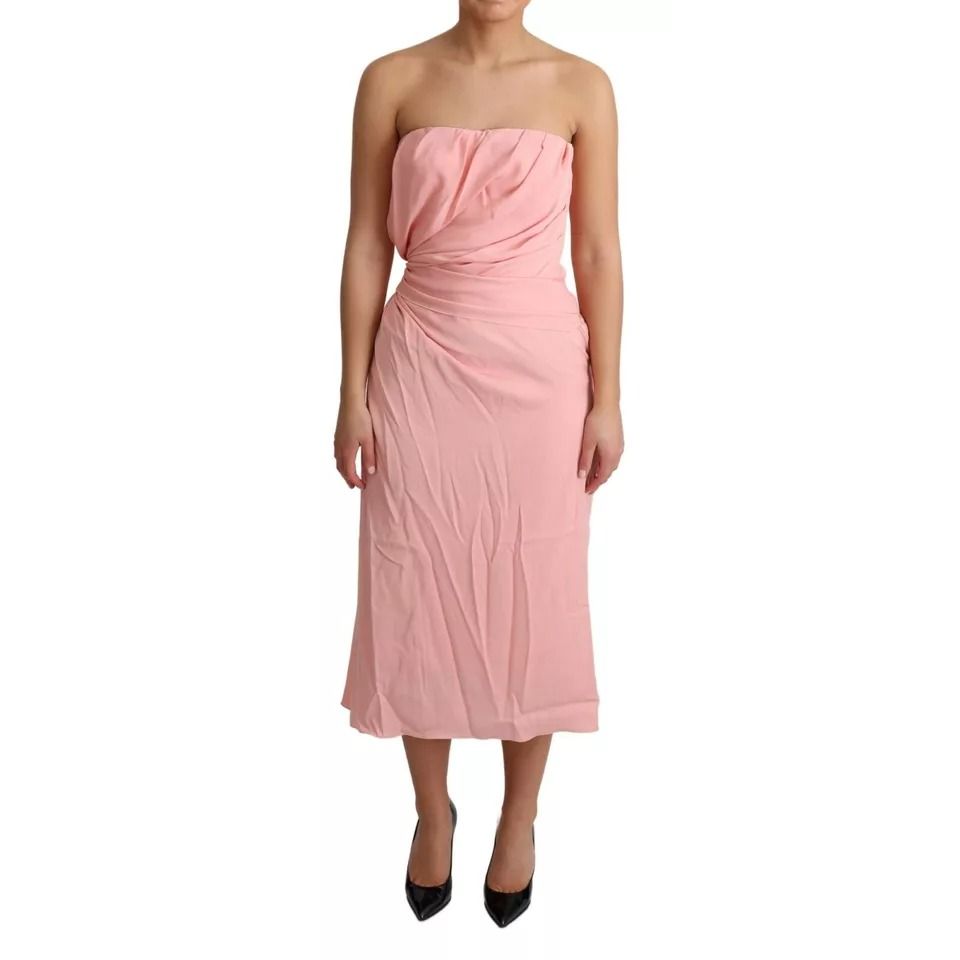 Dolce & Gabbana Pink Silk Stretch Strapless Sheath Midi Dress DR28037-38