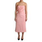 Dolce & Gabbana Pink Silk Stretch Strapless Sheath Midi Dress DR28037-38