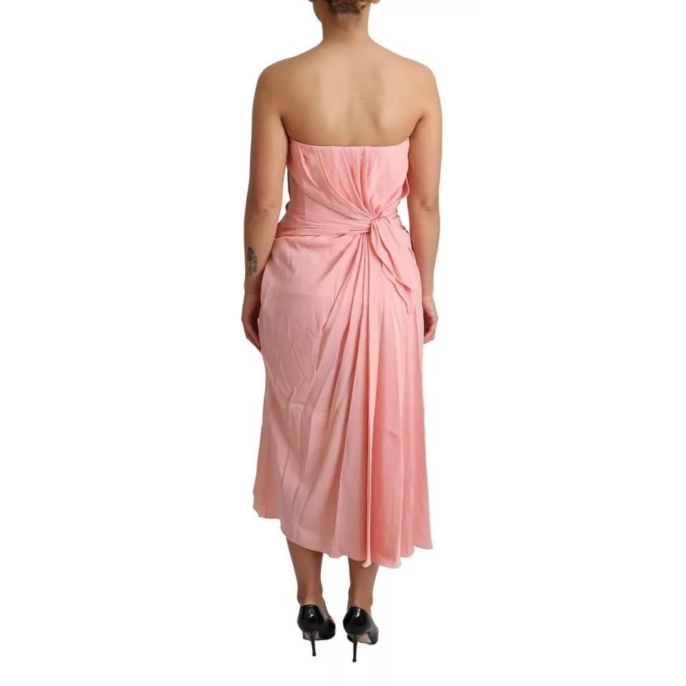 Dolce & Gabbana Pink Silk Stretch Strapless Sheath Midi Dress DR28037-38