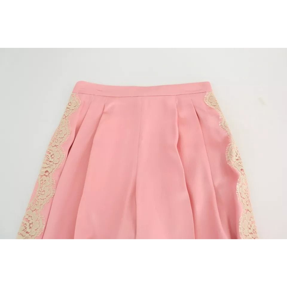 Dolce & Gabbana Pink Lace Trimmed Silk Satin Wide Legs Pants PAN71898-42