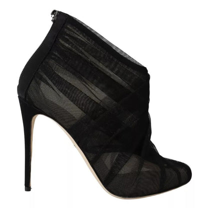 Dolce & Gabbana Black Tulle Ankle Boots Stiletto Heels Shoes