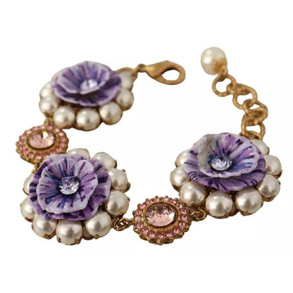 Dolce & Gabbana FIORI BLOOMING Floral Baroque Crystals Brass Bracelet