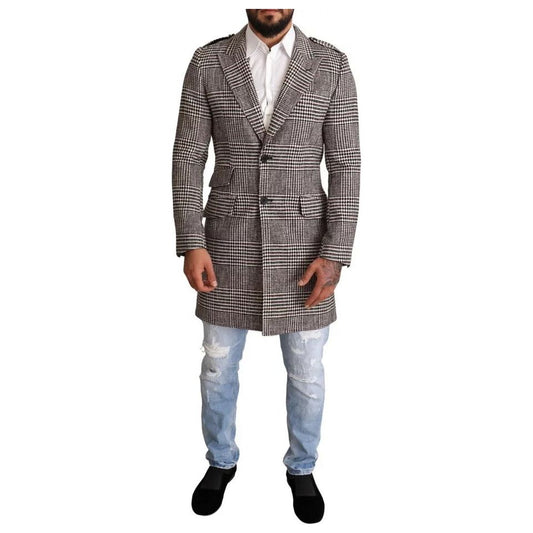 Dolce & Gabbana Gray Check Plaid Long Trench Coat Jacket