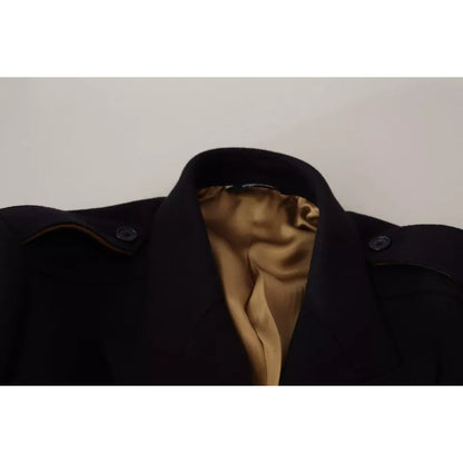 Dolce & Gabbana Blue Trench Coat Long Wool Stretch Jacket