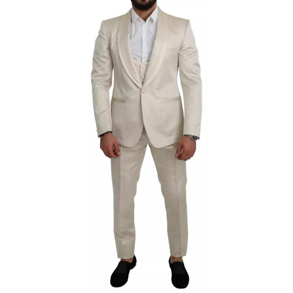 Dolce & Gabbana Beige Wool Crème 3 Piece SICILIA Shawl Suit