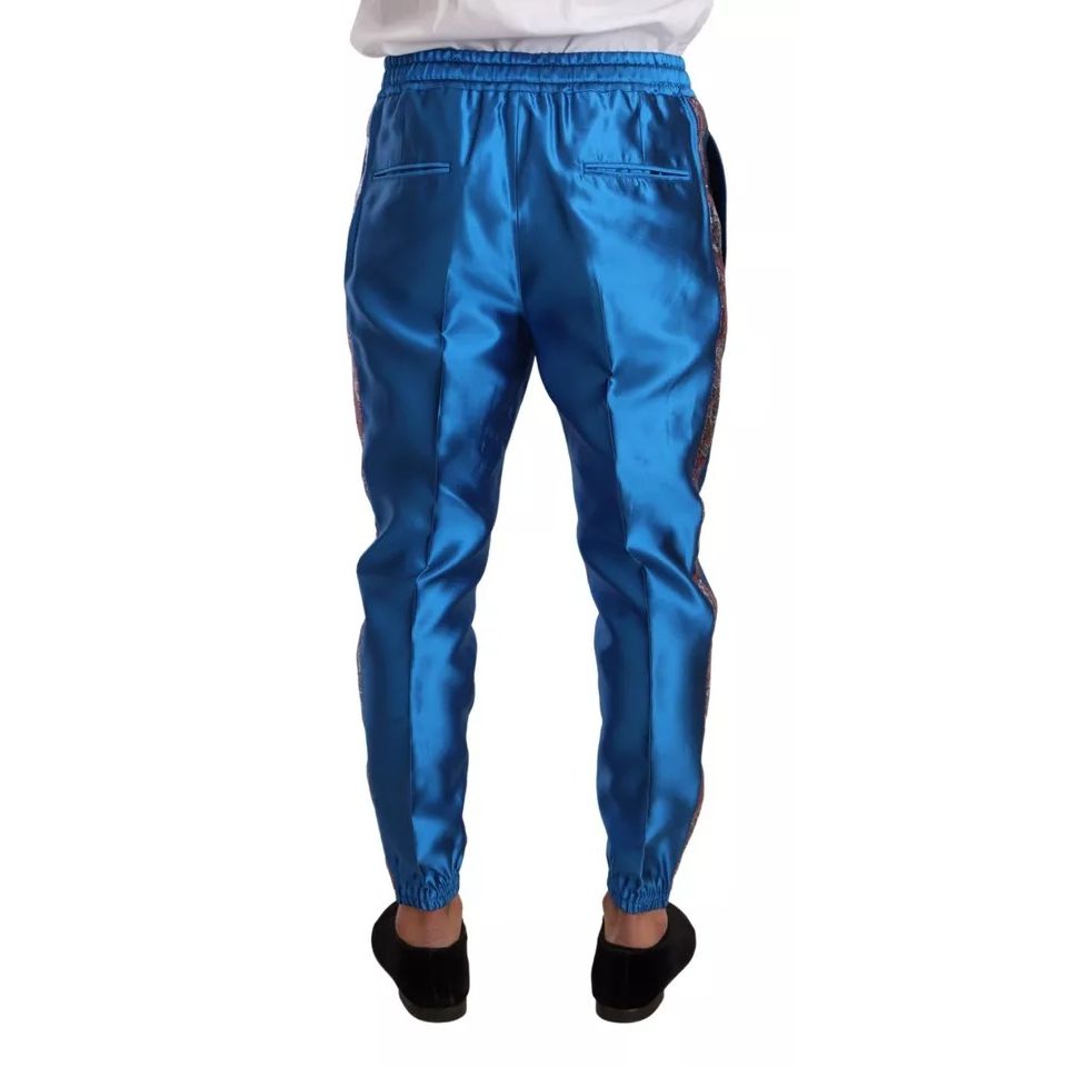 Dolce & Gabbana Blue Jacquard Silk Formal 2 Piece Set Suit