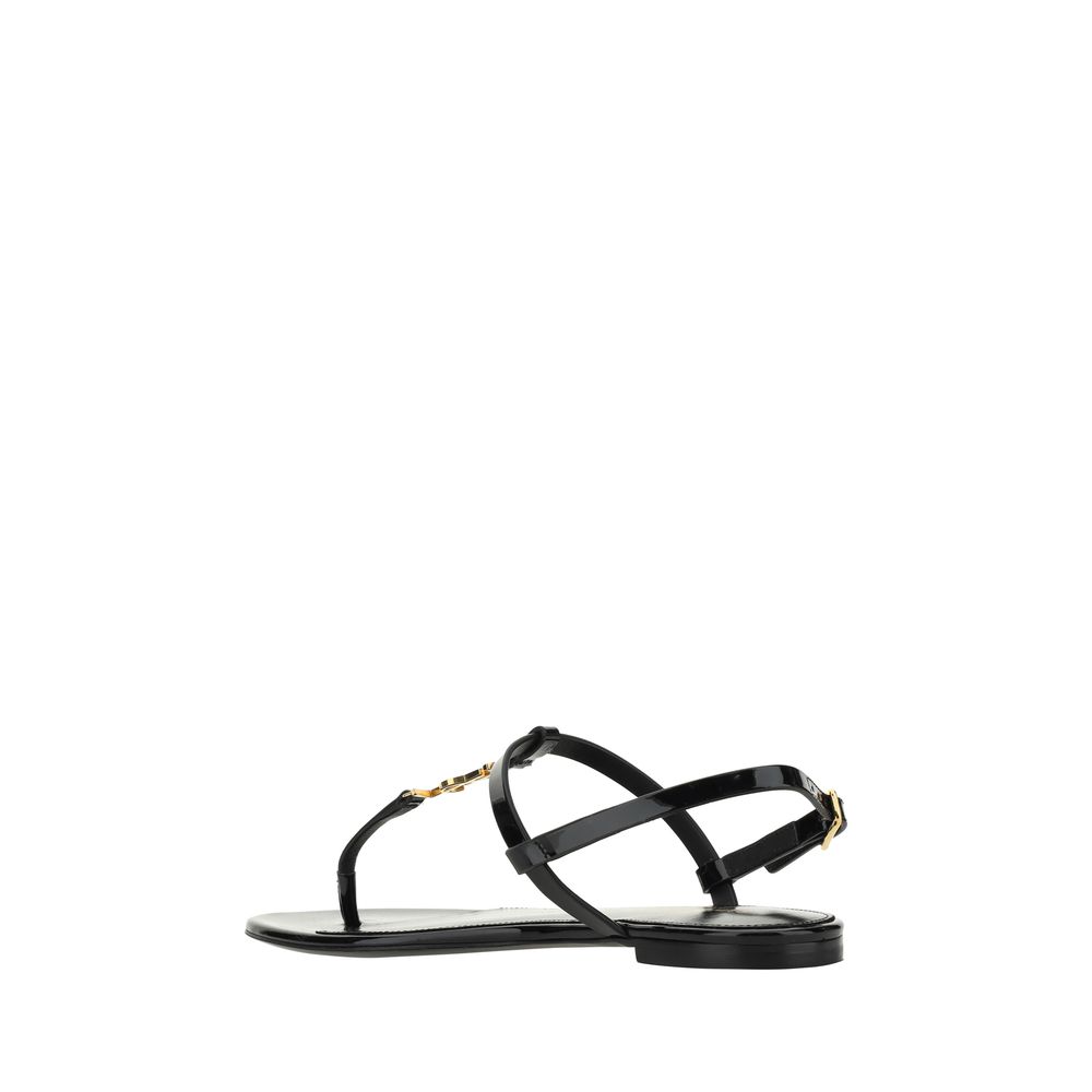 Saint Laurent Black Calf Leather Bos Taurus Sandals