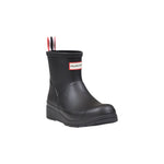 Hunter Black Recycled Polyester Ankle boot with modern design and non-slip sole, perfect for rainy days and versatile styling.