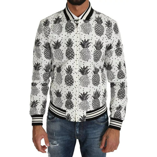 Dolce & Gabbana White Black Pineapple Bomber Coat Jacket