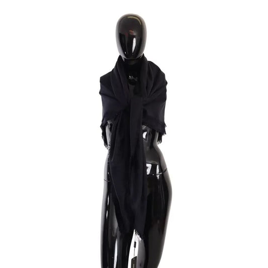 Dolce & Gabbana Black Solid Silk Wool Fringe Wrap Scarf