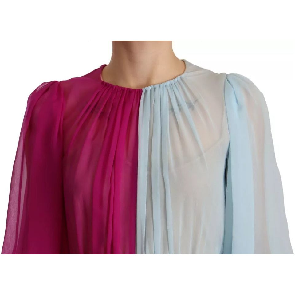 Dolce & Gabbana Fuchsia Light Blue Silk Two Tone Midi Dress DR28277-38