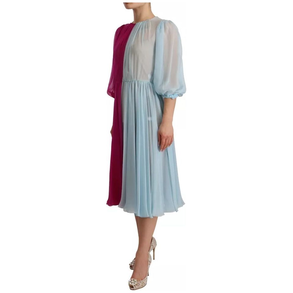Dolce & Gabbana Fuchsia Light Blue Silk Two Tone Midi Dress DR28277-38